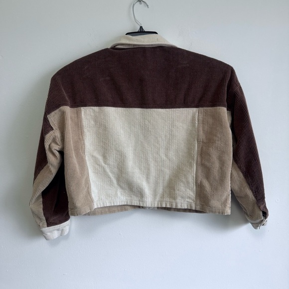 BiBi Corduroy Colorblock Shacket Cropped Brown Tan Neutral Boho Small - Picture 7 of 7